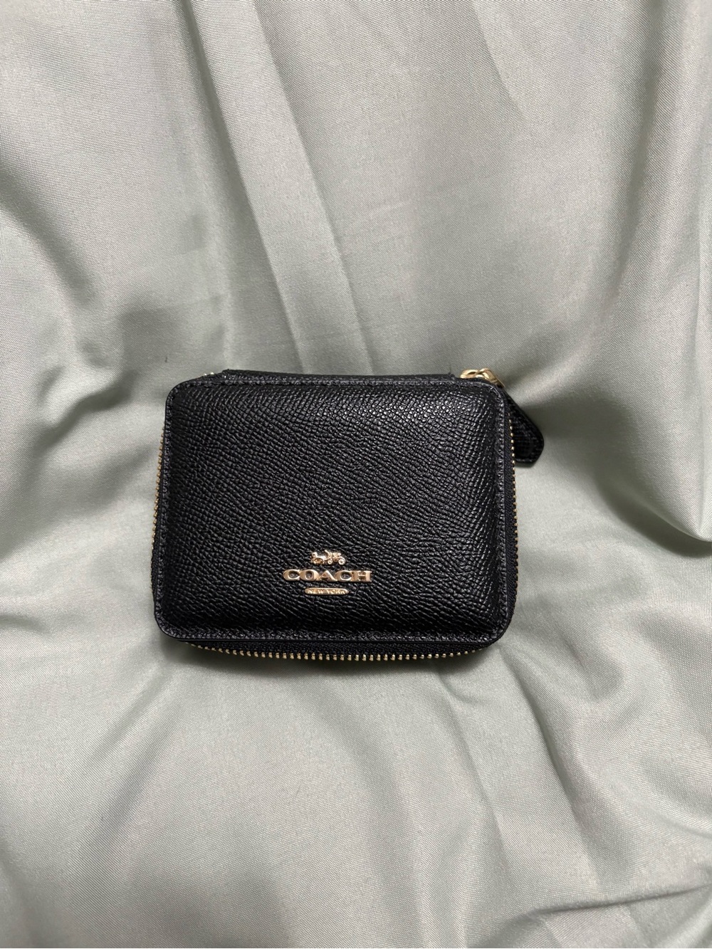 Coach Black Leather Zip Pill Case with Gold Logo